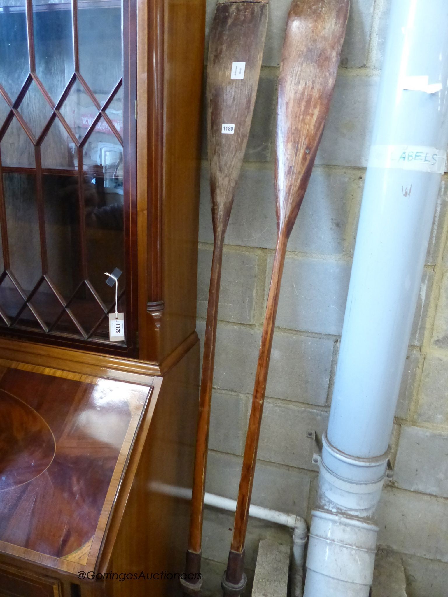 A pair of vintage wooden oars